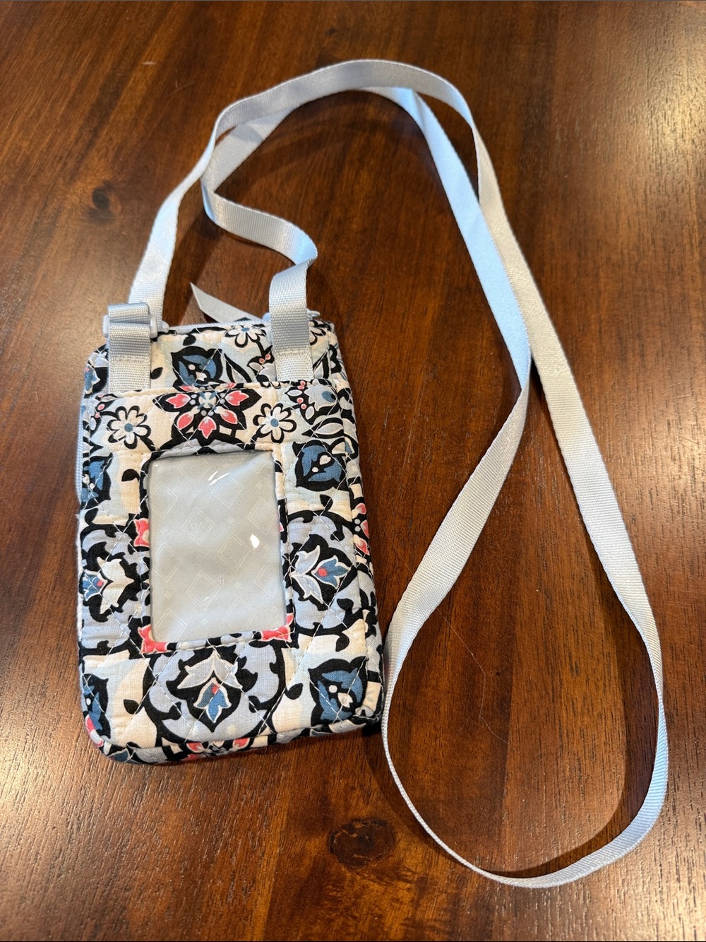 Vera Bradley Quilted Floral Crossbody Pouch in White, Black and Blue